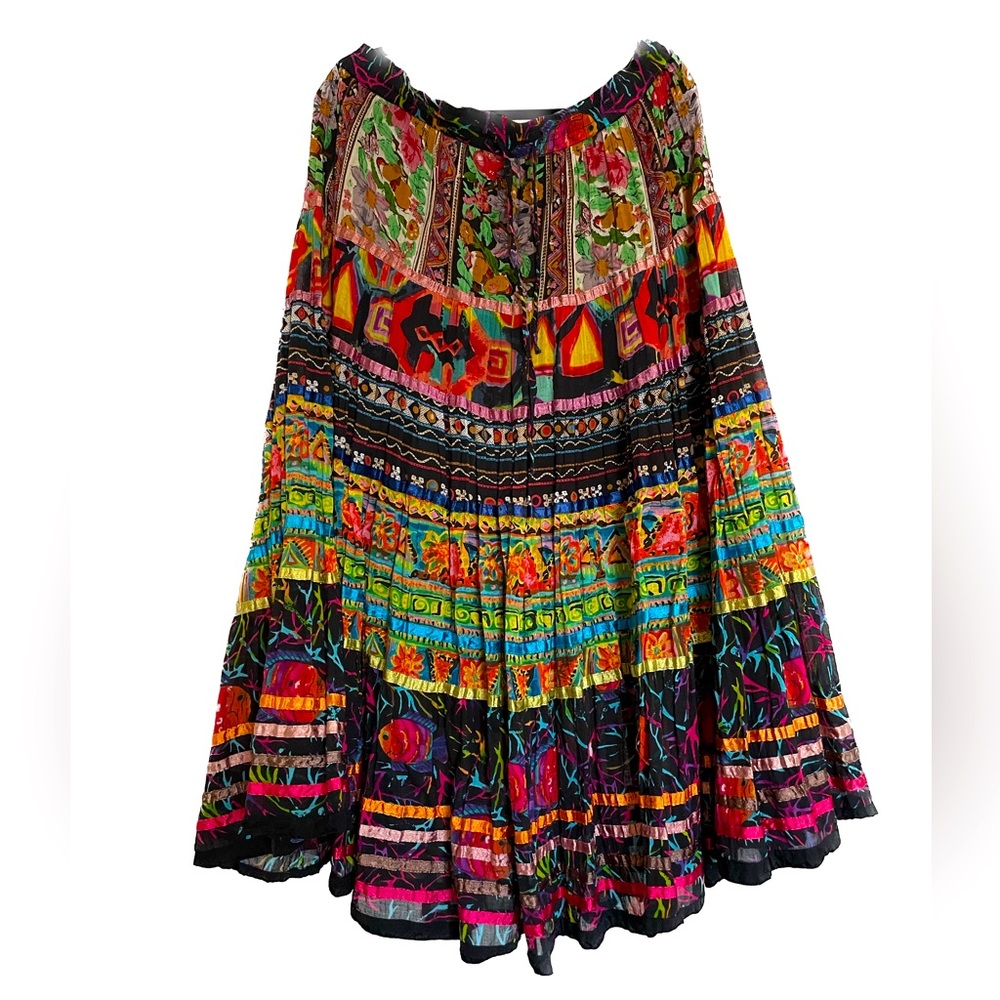 TravelSmith Women's Skirt XL Fiesta Ribbon Tiered Long Maxi